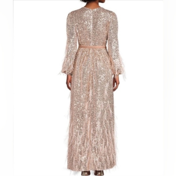 NWT ANTONIO MELANI x Nicola Bathie Nicola Sequin Belted Feathered A-Line Dress - Picture 3 of 16